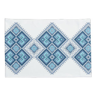 Ukrainian vyshyvanka embroidery blue cross-stitch pillowcase