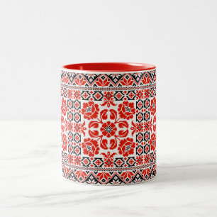 Ukrainian Vyshyvanka Embroidery Poppy Flowers Mug