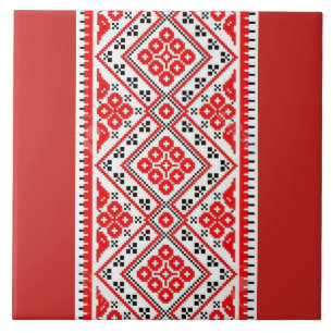 Ukrainian Vyshyvanka Red Embroidery Tile