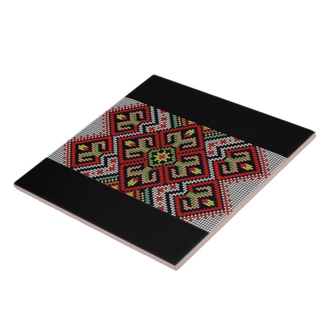 Ukrainian Vyshyvanka Rushnyk Embroidery Ceramic Tile (Side)