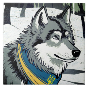 Ukrainian Wolf Symbol, Strong, Proud Ukraine Art  Ceramic Tile