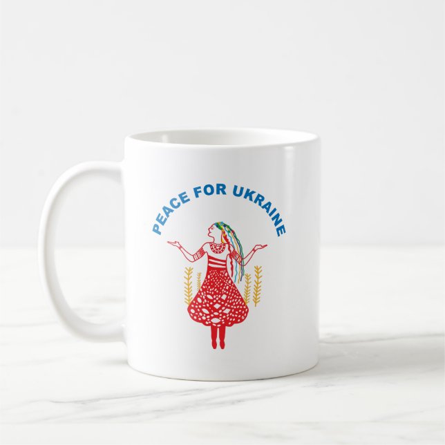 Ukrainian Woman - Peace for Ukraine Mouse Pad Coffee Mug (Left)