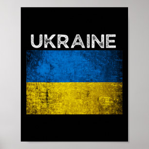 Ukrainian Yellow Blue Flag With Word Ukraine Distr Poster