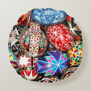 Ukranian Easter Eggs Round Cushion