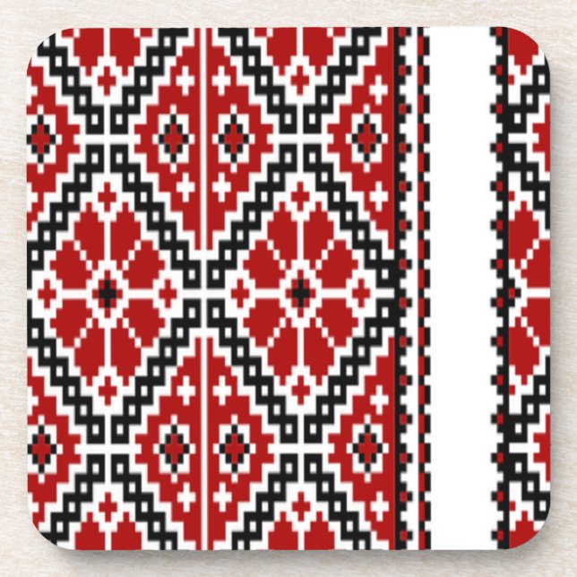 Ukrianian red black embroidery coaster (Front)