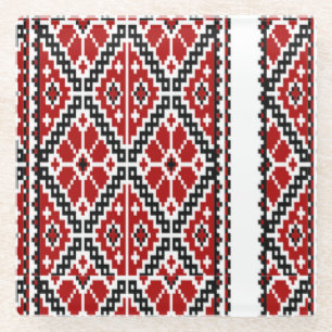 Ukrianian red black embroidery glass coaster