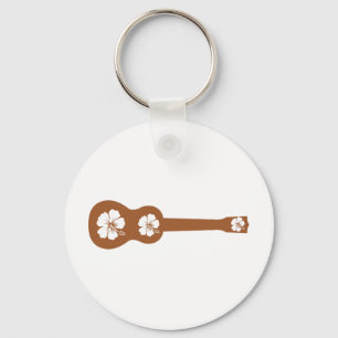 ukulele and hibiscus aloha flower key ring