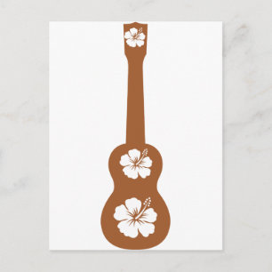 Ukulele and white hibiscus postcard