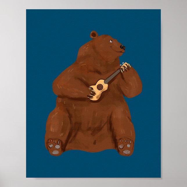 Ukulele Bear Player Guitar Hawaii Music Uke Poster (Front)
