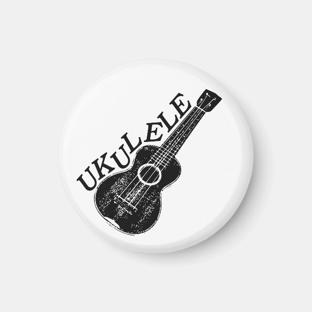 Ukulele Black and White Text and Image Magnet (Front)
