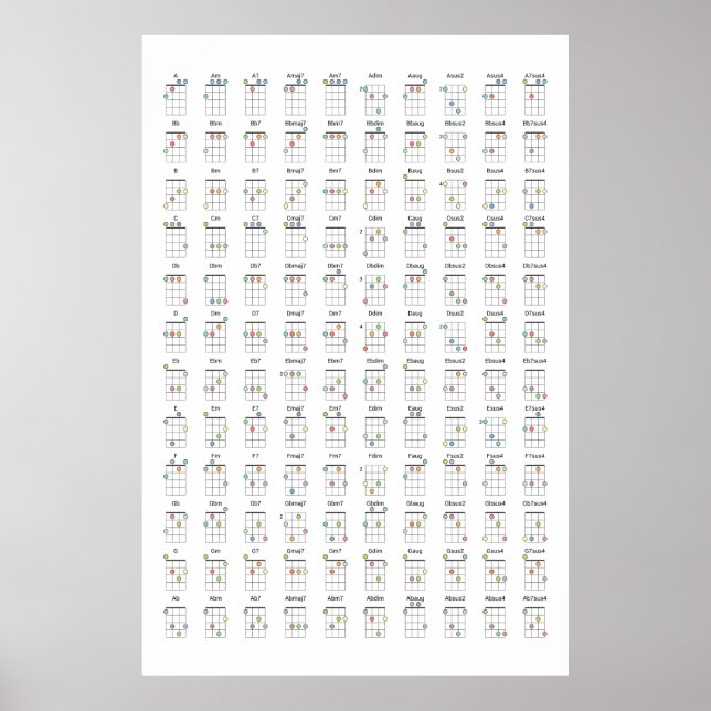 Ukulele Chord Diagram Reference Chart Metal Print (Front)