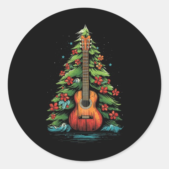 Ukulele Christmas Music Graphic Tees for Men Women Classic Round Sticker (Front)