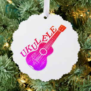 Ukulele Colorful Text And Image  Tree Decoration Card