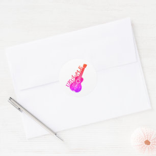 Ukulele Colourful Text And Image Classic Round Sticker