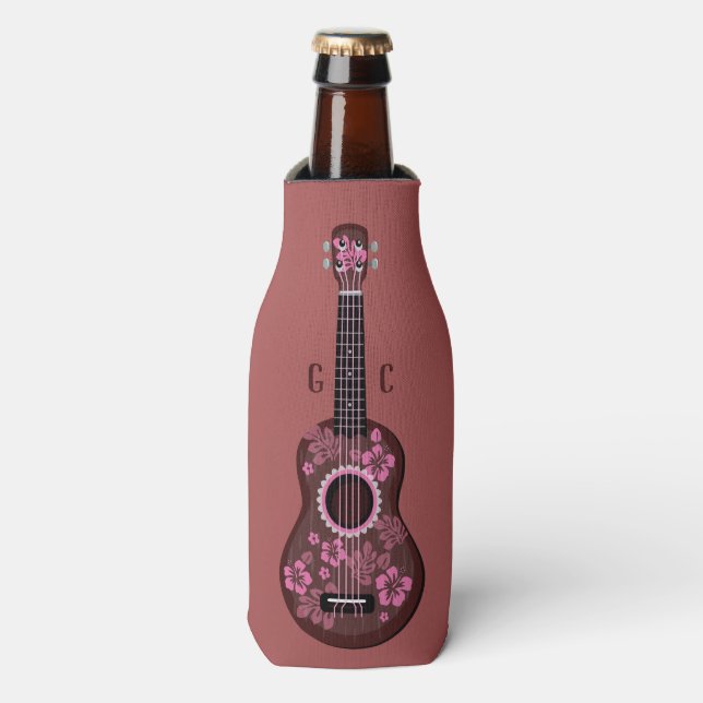 Ukulele custom monogram bottle cooler (Bottle Front)