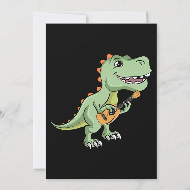 Ukulele Dinosaur Playing Guitar Instrument Invitation (Front)