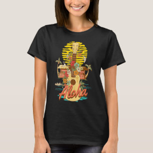 Ukulele Flower Aloha Hawaii Trendy Vintage Sunset  T-Shirt