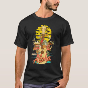 Ukulele Flower Aloha Hawaii Trendy Vintage Sunset T-Shirt