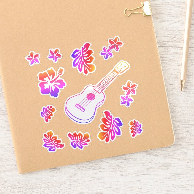 Ukulele & Flowers Custom-Cut Vinyl Sticker (Notebook)