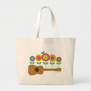 Ukulele Flowers Large Tote Bag