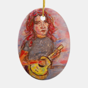 ukulele girl art ceramic ornament