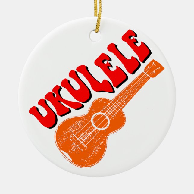 Ukulele Groovy Text Art Ceramic Ornament (Front)