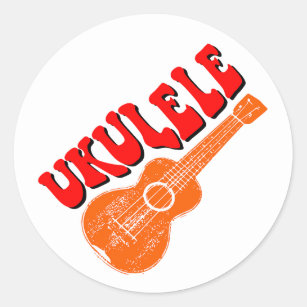 Ukulele Groovy Text Art Classic Round Sticker