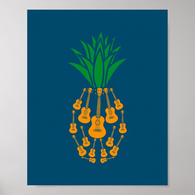 Ukulele Guitar Hawaii Music Pineapples Fruit Uke Poster (Front)