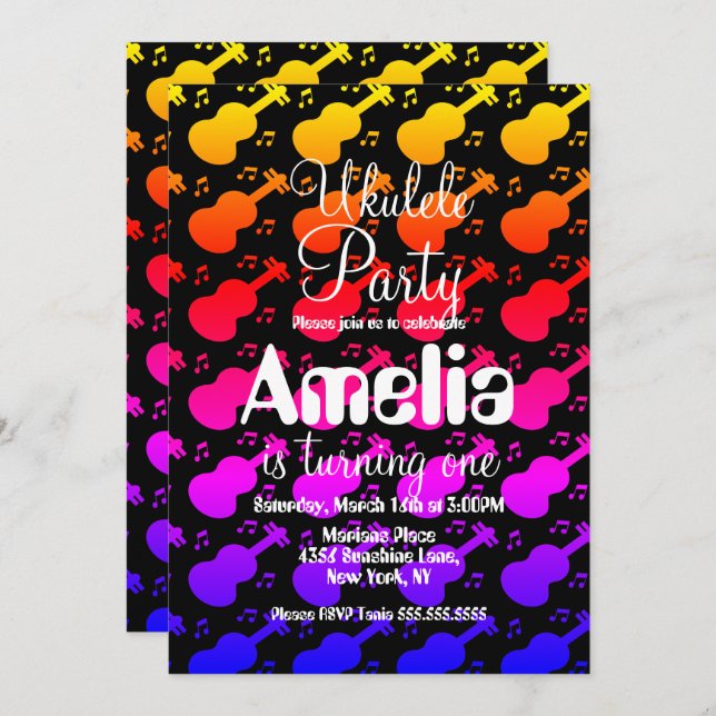 Ukulele Guitar Music Birthday   Invitation (Front/Back)