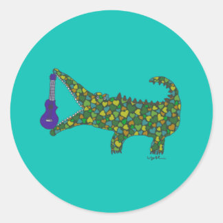 Ukulele, heart, crocodile classic round sticker