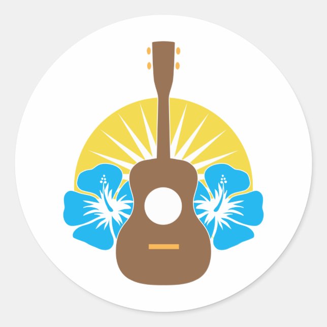 Ukulele Hibiscus Classic Round Sticker (Front)