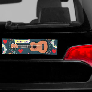 Ukulele Love Heart Musical Instrument Flower Boho Bumper Sticker