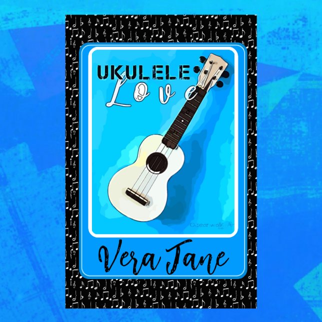Ukulele Love Shades of Blue with Name Magnet (Creator Uploaded)