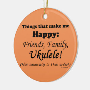 Ukulele Makes Me Happy Ceramic Ornament