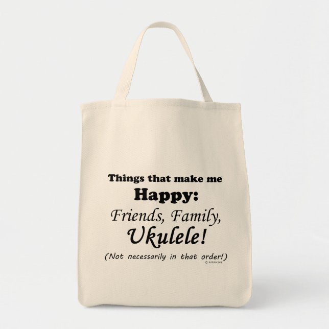 Ukulele Makes Me Happy Tote Bag (Front)