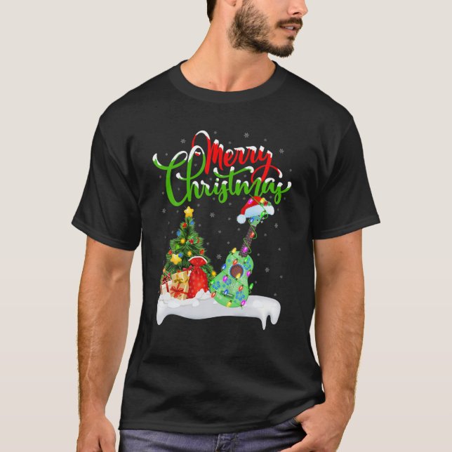 Ukulele Music Lover Xmas Lighting Santa Ukulele Ch T-Shirt (Front)
