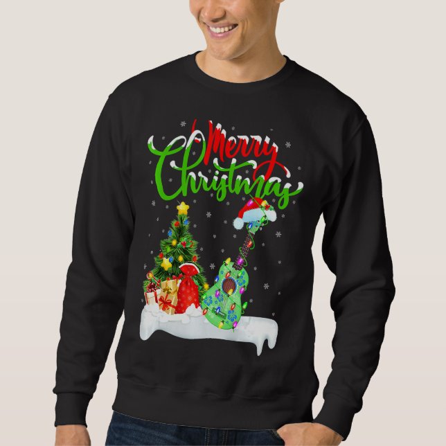 Ukulele Music Xmas Lighting Santa Ukulele Christma Sweatshirt (Front)