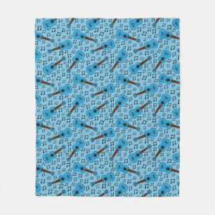 Ukulele Musical Notes Pattern Uke Player (Blue) Fleece Blanket