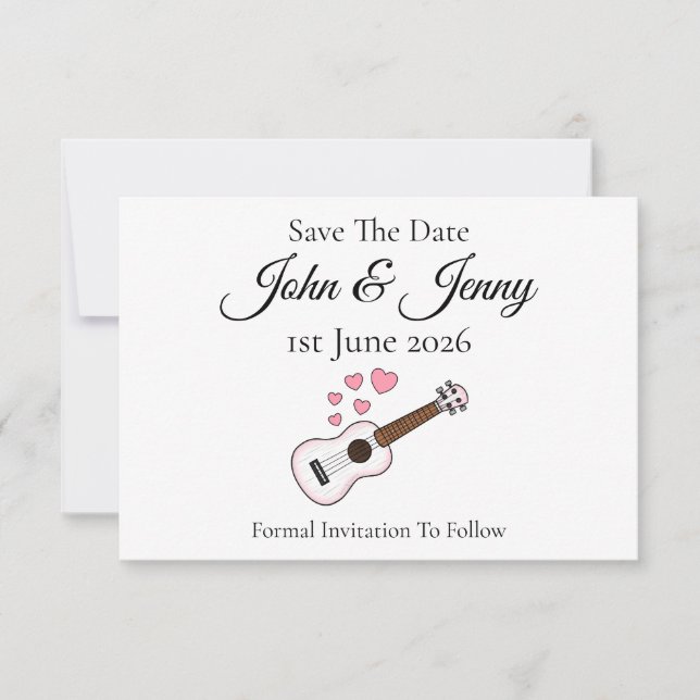 Ukulele Musician Wedding Save The Date (Front)