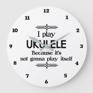 Ukulele - Play Itself Funny Deco Music Large Clock