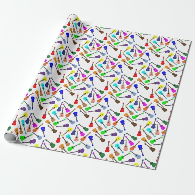 Ukulele Rainbow Wrapping Paper (Unrolled)