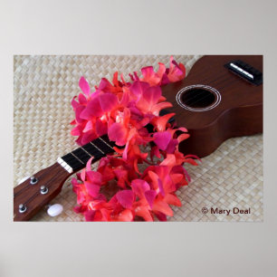 Ukulele & Red Flower Lei Poster