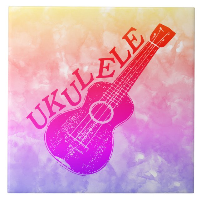 Ukulele Text And Image Ceramic Tile (Front)