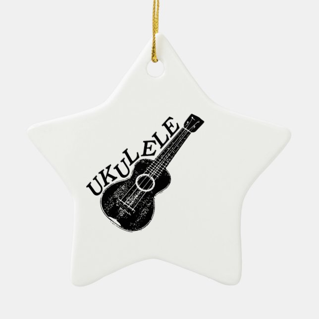 Ukulele Text And Image Ceramic Tree Decoration (Front)
