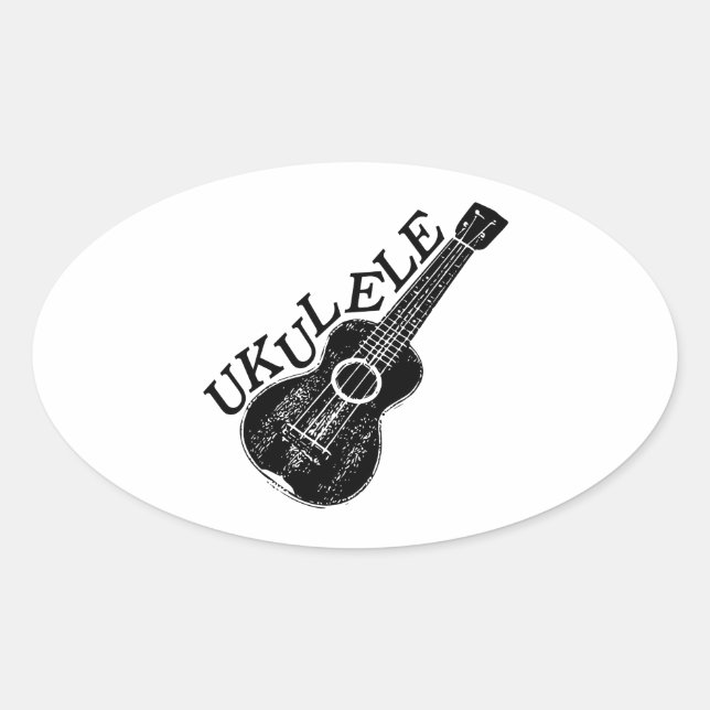 Ukulele Text And Image Oval Sticker (Front)