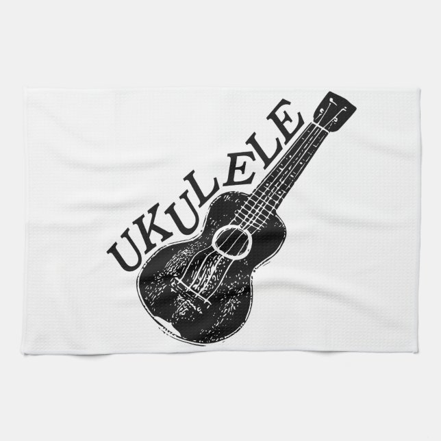 Ukulele Text And Image Tea Towel (Horizontal)