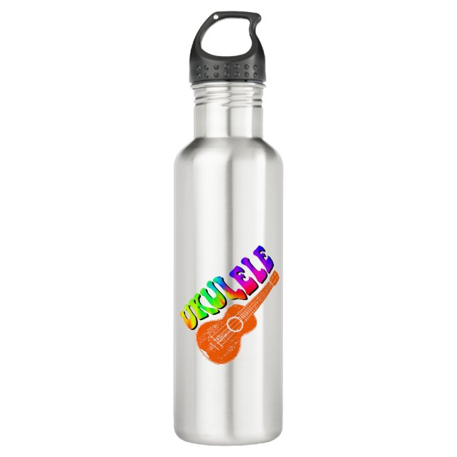 Ukulele Tie Dye Groovy Text Art 710 Ml Water Bottle (Front)