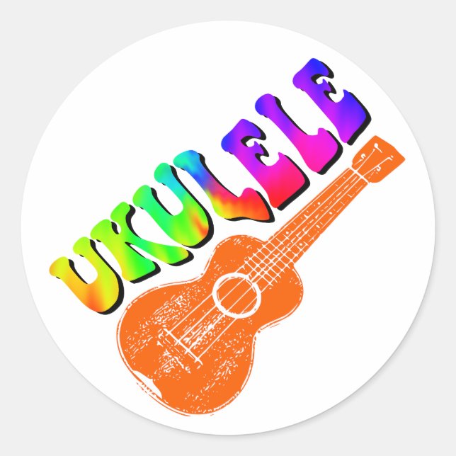 Ukulele Tie Dye Groovy Text Art Classic Round Sticker (Front)