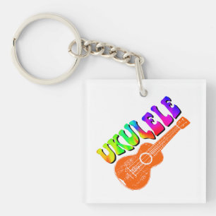 Ukulele Tie Dye Groovy Text Art Key Ring