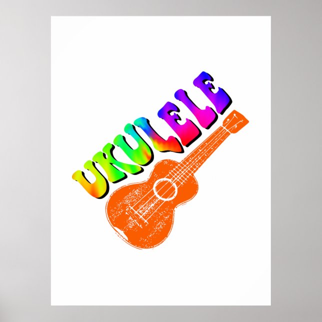 Ukulele Tie Dye Groovy Text Art Poster (Front)